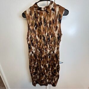 Steve Madden 100% Silk Brown Mock Neck Mini Dress Women’s Size 10
